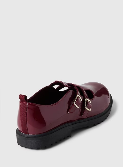 New Gap Kids Girl Double T-strap Loafer Burgundy Red 11 12 13 1 2 3 Shiny