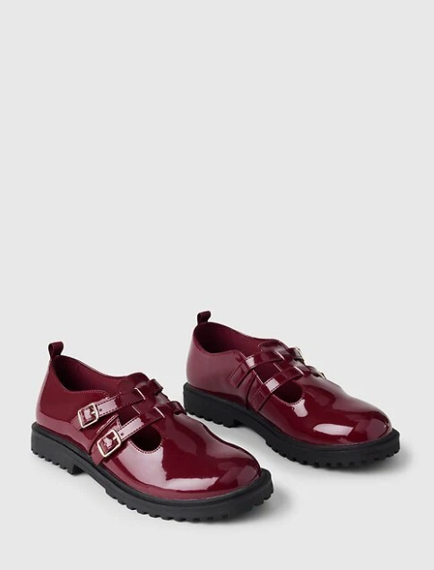 New Gap Kids Girl Double T-strap Loafer Burgundy Red 11 12 13 1 2 3 Shiny