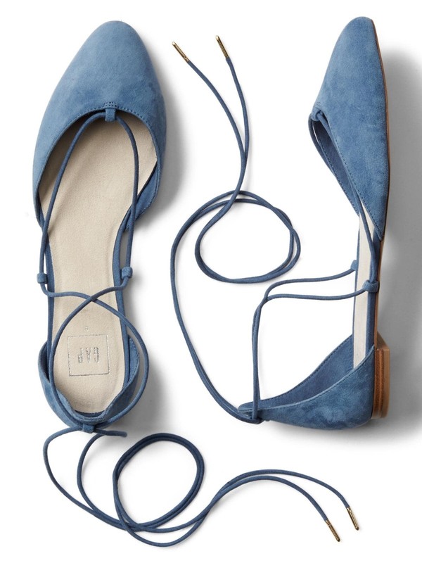 NEW Gap Suede Leather Lace-up D'Orsay Flats Shoes Blue Camel Womens 9 9.5 NWT