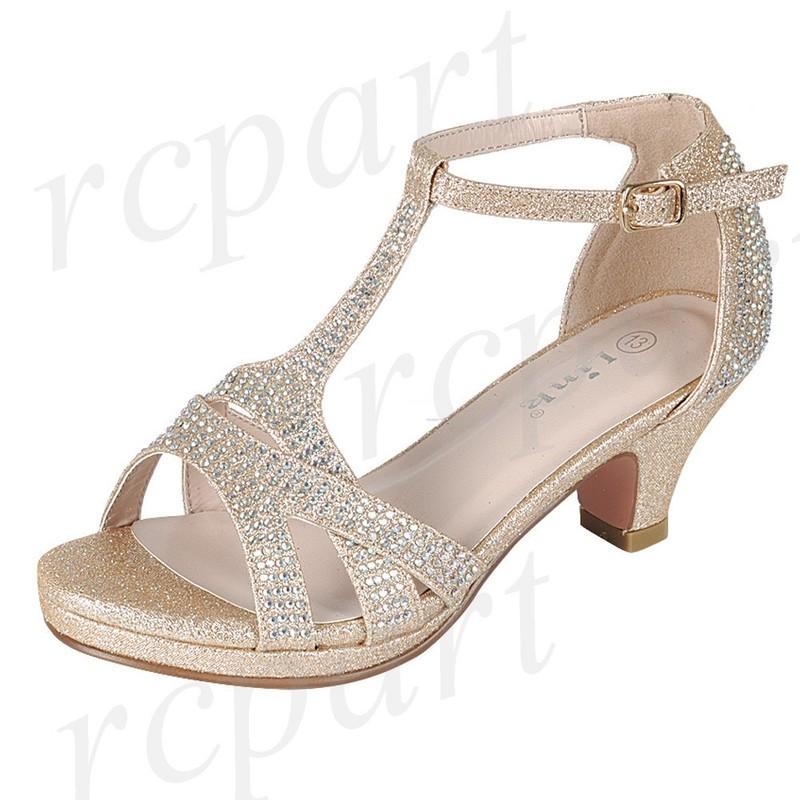 New girl buckle closure dress shoes open toe special occasion formal Gold
