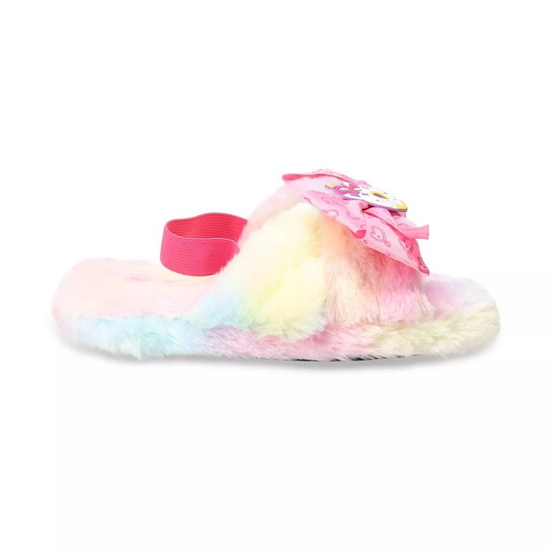NEW Girls JoJo Siwa Plush Faux Fur Bow Slippers Pink Rainbow Slingback Sz 1 Or 2