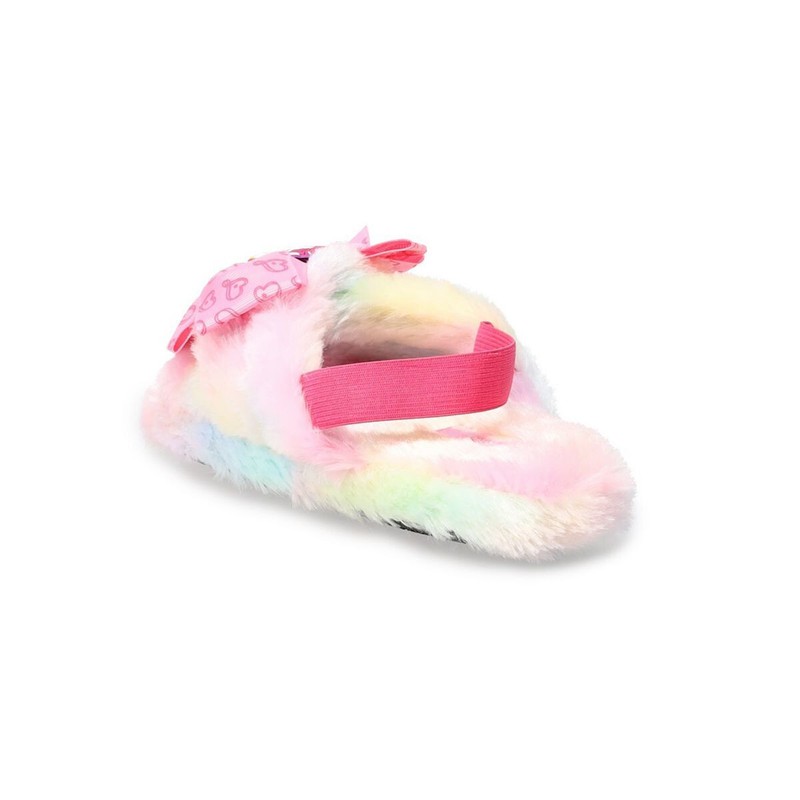 NEW Girls JoJo Siwa Plush Faux Fur Bow Slippers Pink Rainbow Slingback Sz 1 Or 2