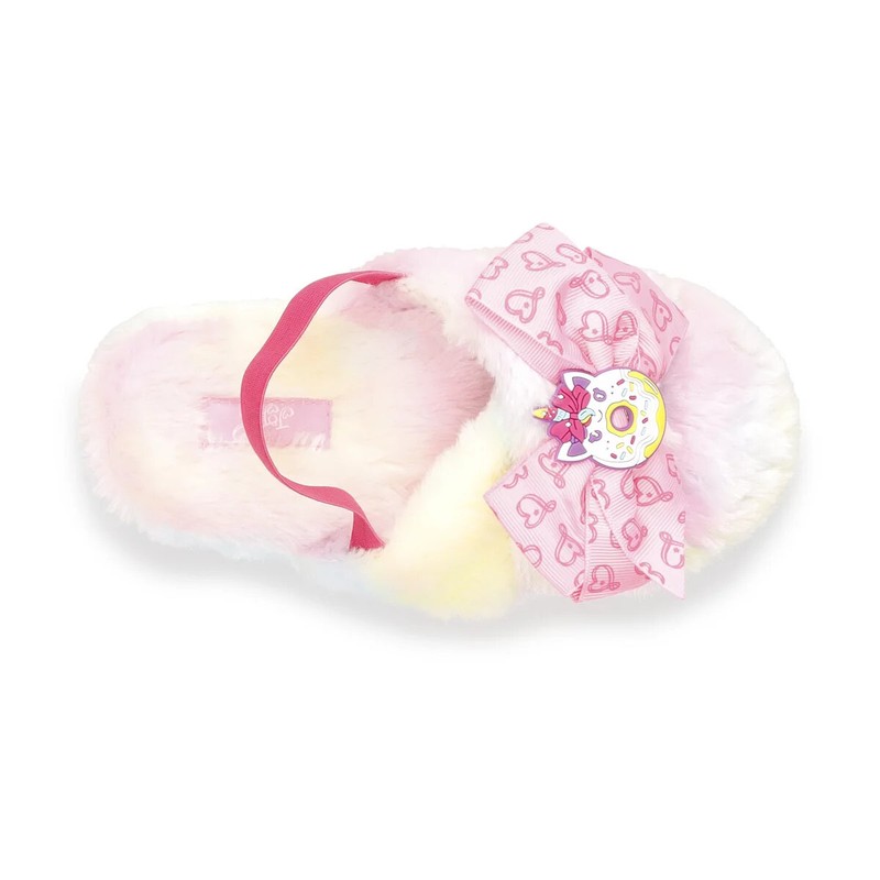 NEW Girls JoJo Siwa Plush Faux Fur Bow Slippers Pink Rainbow Slingback Sz 1 Or 2