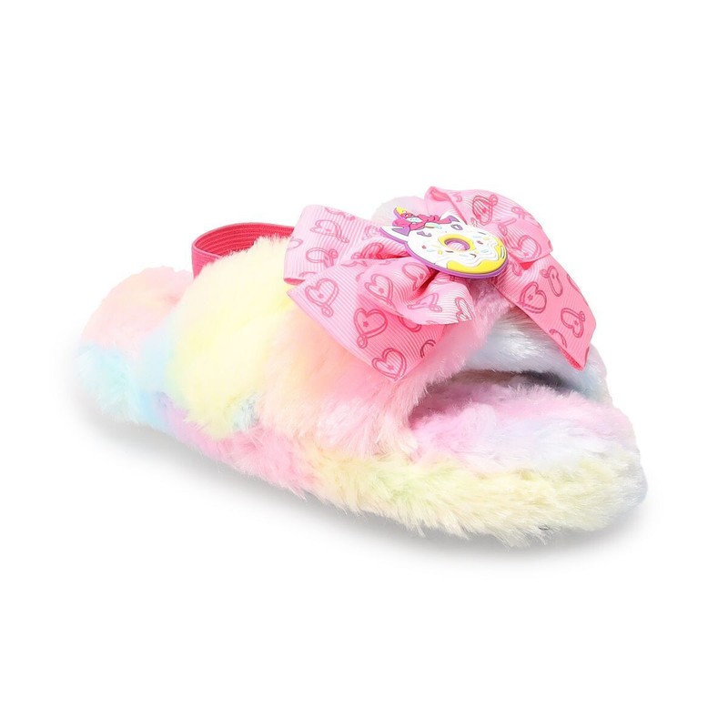 NEW Girls JoJo Siwa Plush Faux Fur Bow Slippers Pink Rainbow Slingback sz 1 or 2