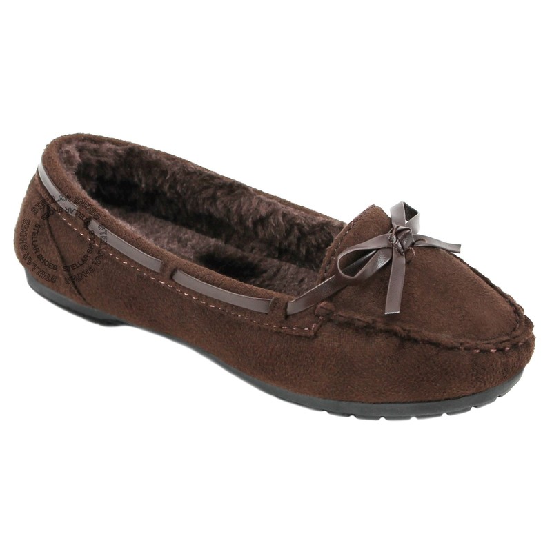 NEW Girls Kids Moccasins Slip On Indoor Outdoor Slippers Fur Loafer Shoes