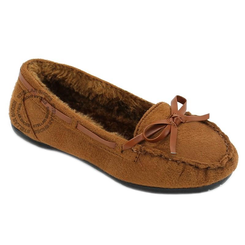 NEW Girls Kids Moccasins Slip On Indoor Outdoor Slippers Fur Loafer Shoes