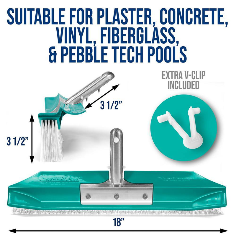 New & Improved Aquadynamic 18 In. Pro Series 100% Poly Pool Brush Design That St