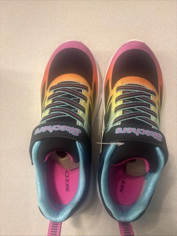 New In Box Skechers Girls Power Jam Sneakers Size 2.5 Black Multi Color Slip On