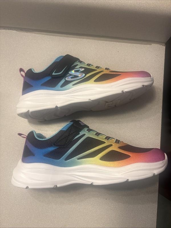 New In Box Skechers Girls Power Jam Sneakers Size 2.5 Black Multi Color Slip On