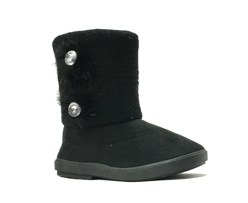 New Kids Boots Toddler Girl Jewel Accent Flower Faux Fur Suede Knitting Shoe-262