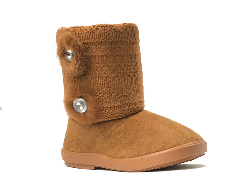New Kids Boots Toddler Girl Jewel Accent Flower Faux Fur Suede Knitting Shoe-262