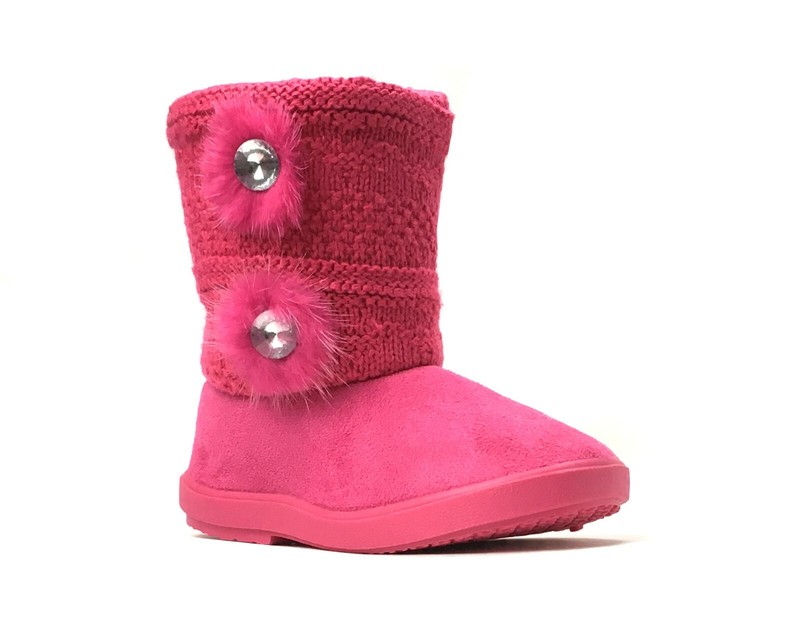 New Kids Boots Toddler Girl Jewel Accent Flower Faux Fur Suede Knitting Shoe-262