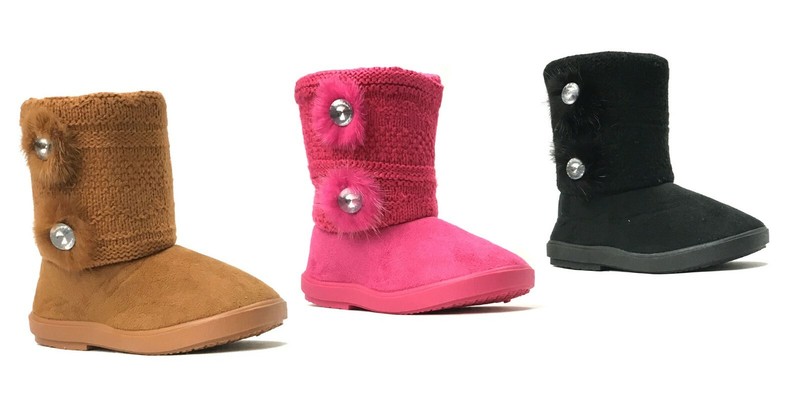New Kids Boots Toddler Girl Jewel Accent Flower Faux Fur Suede Knitting Shoe-262