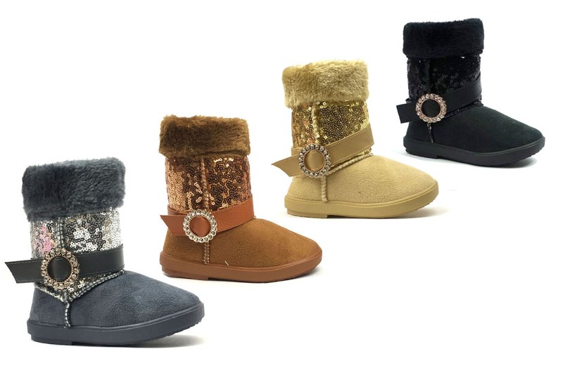New Kids Boots Toddler Girls Cute Rhinestone Accent Shiny Sequins Infant Shoes