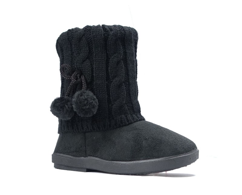 New Kids Boots Toddler Girls Pom Pom Faux Fur Suede Knitting Shoes-268