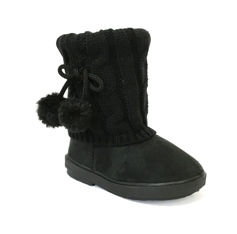 New Kids Boots Toddler Girls Pom Pom Faux Fur Suede Knitting Shoes-268