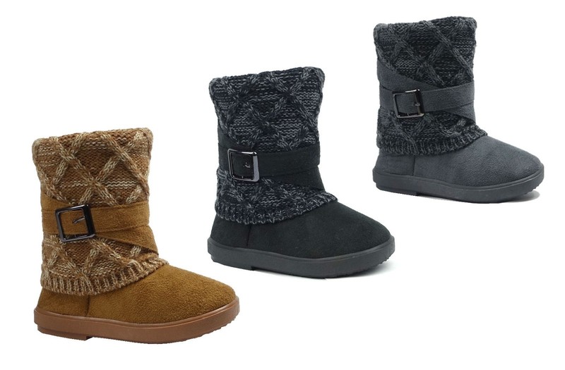 New Kids Snow Boots Toddler Girls Buckle Knitting Boot Faux Fur Fashion Shoe