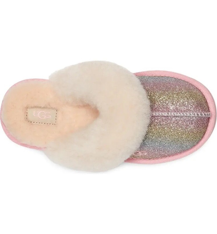 NEW Kids UGG Cozy II Glitter Water Resistant Genuine Shearling Trim Slipper