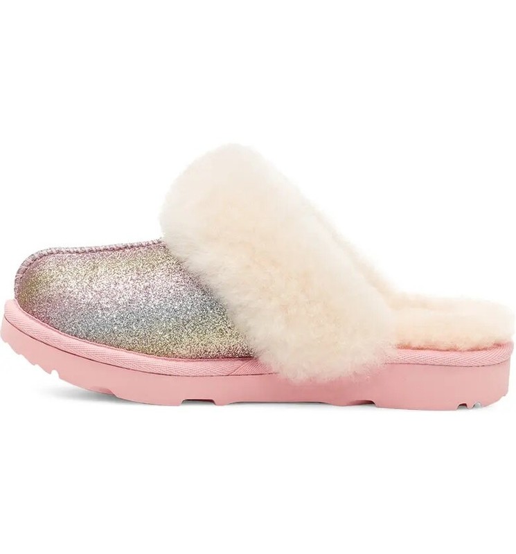 NEW Kids UGG Cozy II Glitter Water Resistant Genuine Shearling Trim Slipper