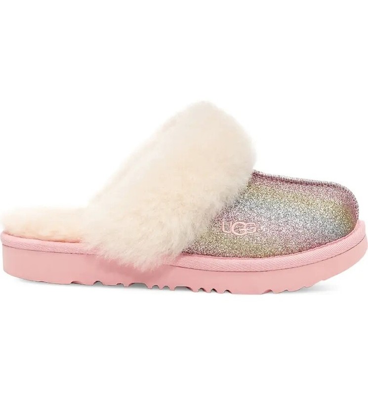 NEW Kids UGG Cozy II Glitter Water Resistant Genuine Shearling Trim Slipper