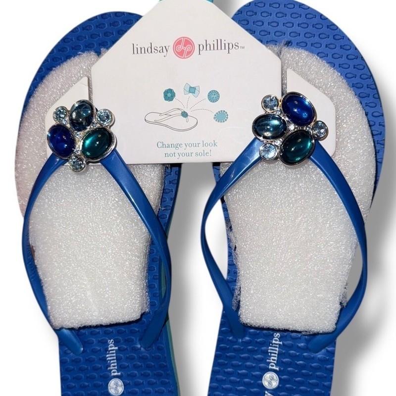 New Lindsay Phillips Embellished Flip Flops Kelli Princess Royal Blue Sz 7