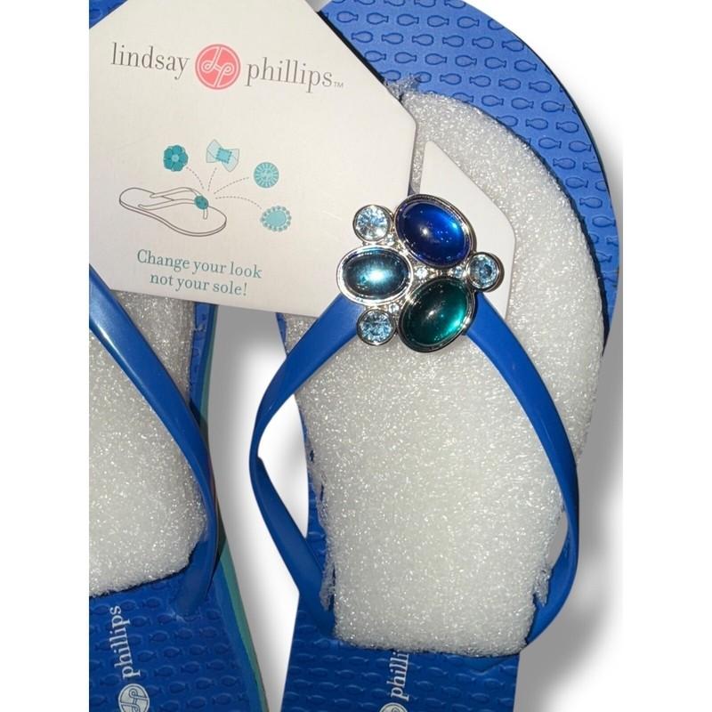 New Lindsay Phillips Embellished Flip Flops Kelli Princess Royal Blue Sz 7