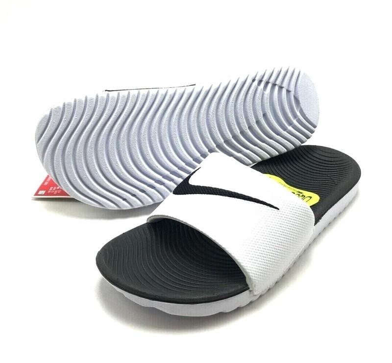 *NEW* Little/Big Kids' NIKE KAWA SLIDES White/Black (819352 100) Sz 11C - 7Y