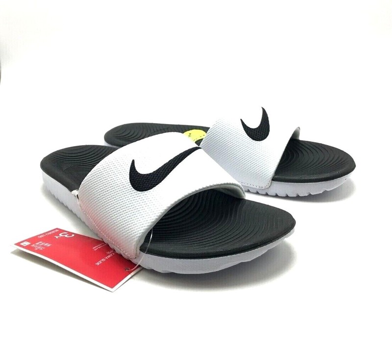*NEW* Little/Big Kids' NIKE KAWA SLIDES White/Black (819352 100) Sz 11C - 7Y