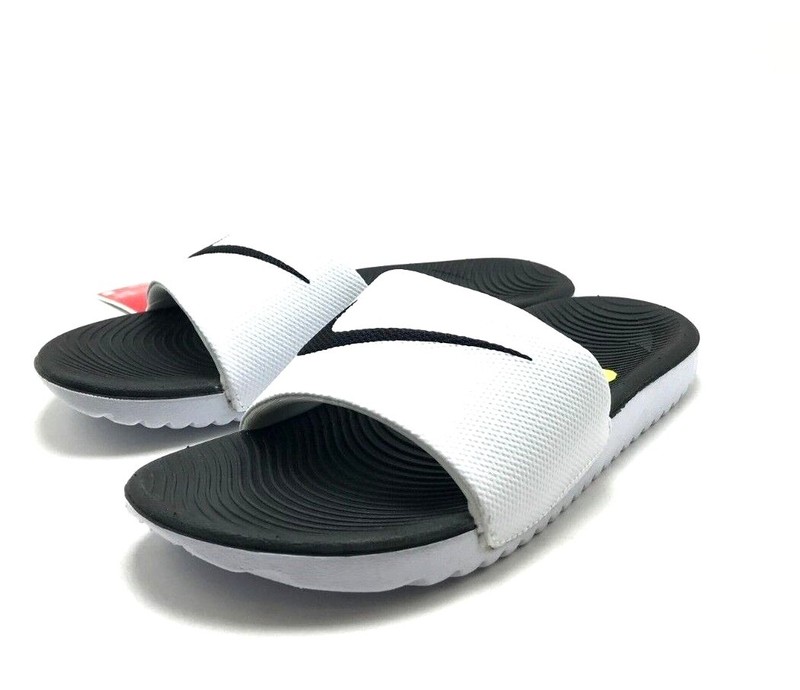 *NEW* Little/Big Kids' NIKE KAWA SLIDES White/Black (819352 100) Sz 11C - 7Y