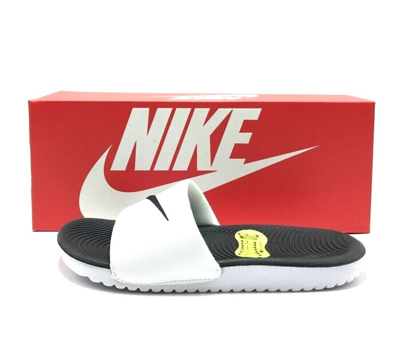 *NEW* Little/Big Kids' NIKE KAWA SLIDES White/Black (819352 100) Sz 11C - 7Y