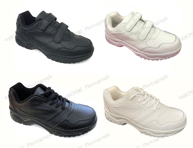 New Men's Sneakers Leather Comfort Hook and Loop Cushion Sole Walking Lace Up