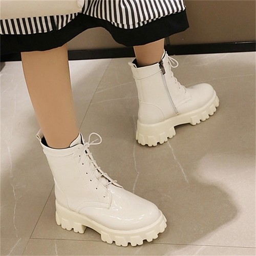 New Men's Womens Platform Combat Ankle Boots Round Toe Lace Up Zip Shoes Fashion