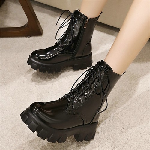 New Men's Womens Platform Combat Ankle Boots Round Toe Lace Up Zip Shoes Fashion