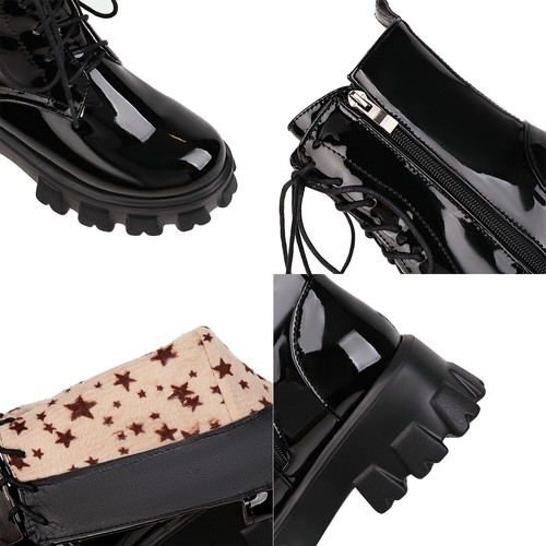 New Men's Womens Platform Combat Ankle Boots Round Toe Lace Up Zip Shoes Fashion