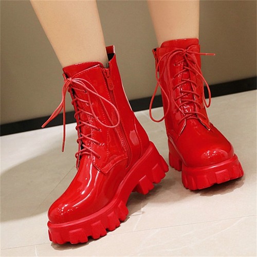 New Men's Womens Platform Combat Ankle Boots Round Toe Lace Up Zip Shoes Fashion