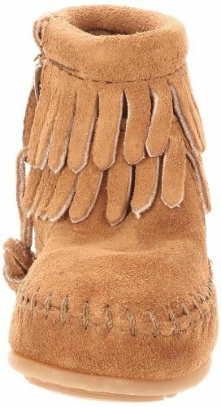 New Minnetonka Baby Double Fringe Side Zipper Taupe Suede Bootie Size US 2 M