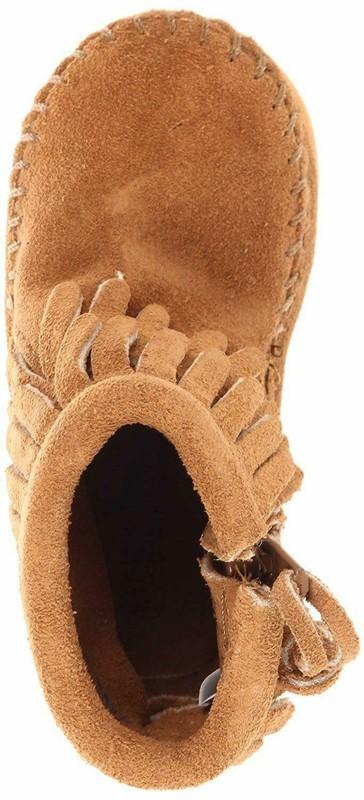 New Minnetonka Baby Double Fringe Side Zipper Taupe Suede Bootie Size US 2 M