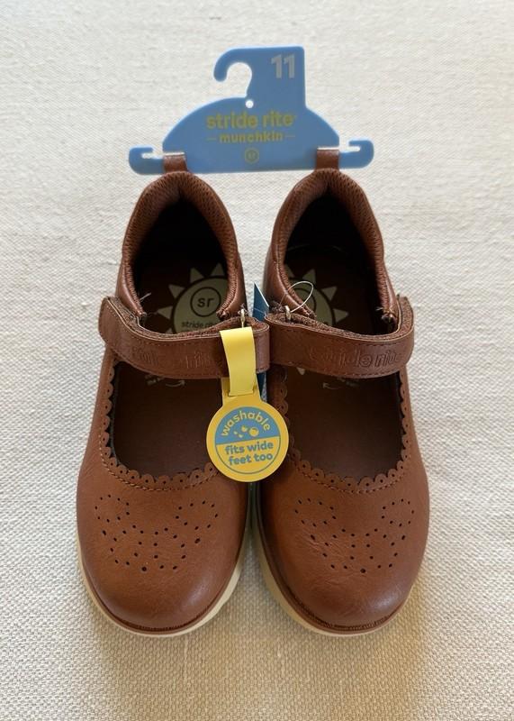 NEW Munchkin Stride Rite Sophia Brown Mary Jane Shoes Toddler Girls 11 Washable