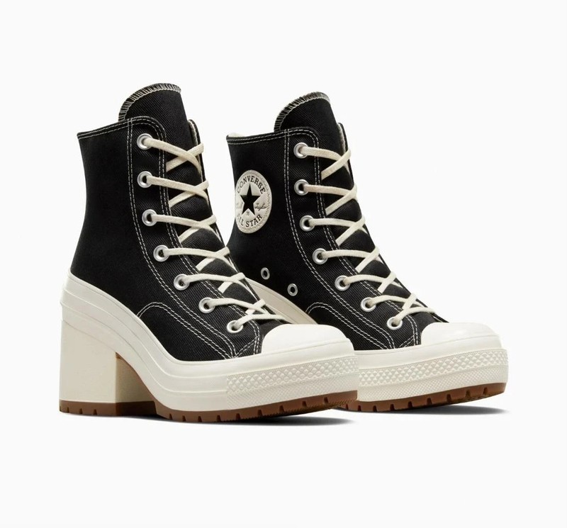 New NIB Authentic Converse Women Chuck 70 De Luxe Black High Top Heel Sneakers