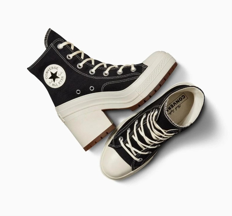 New NIB Authentic Converse Women Chuck 70 De Luxe Black High Top Heel Sneakers