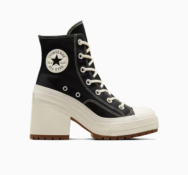 New NIB Authentic Converse Women Chuck 70 De Luxe Black High Top Heel Sneakers
