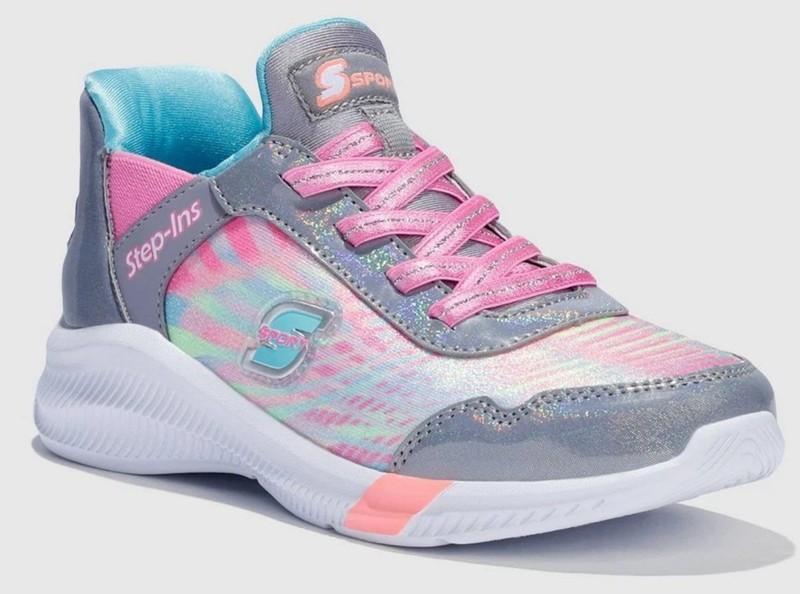 NEW S Sport By Skechers Girls Kristin Fashion Step-Ins Sneaker Gray/Pink Sz 5