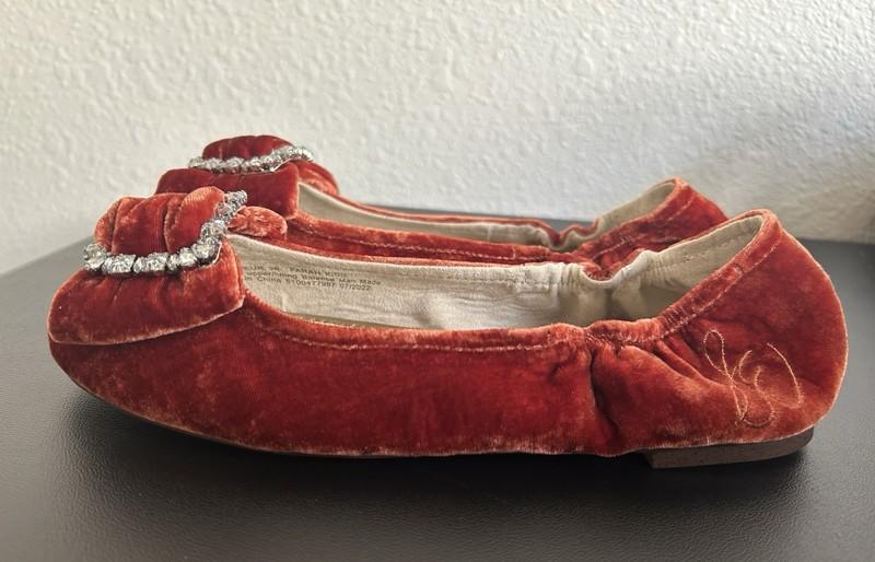 NEW SAM EDELMAN Farah Girls Sz 4 Copper Velour Ballet Flats BOW SPARKLING BUCKLE