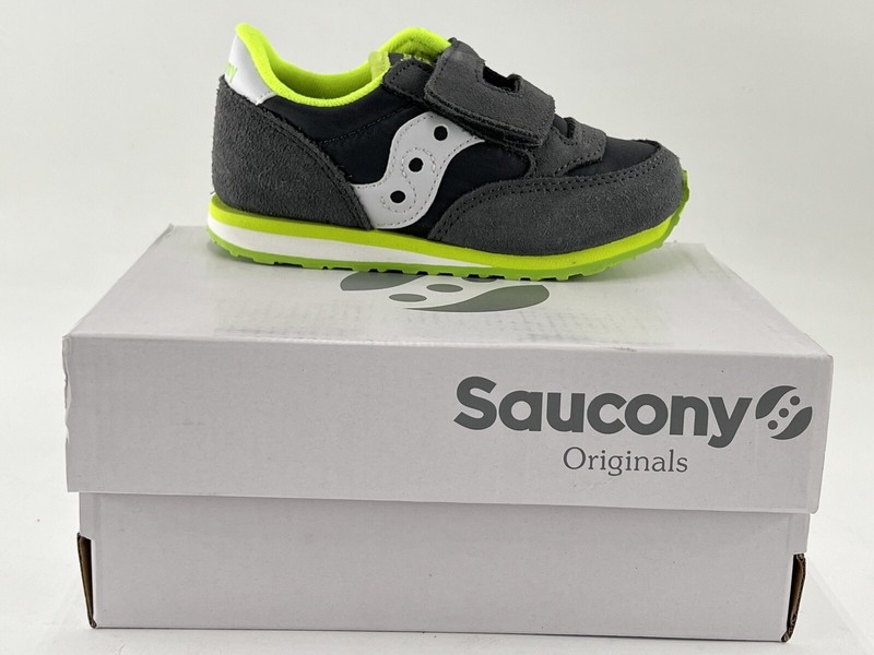 New SAUCONY Originals SZ 8.5 M BOYS BABY JAZZ HOOK & LOOP Sneaker GREY & WHITE