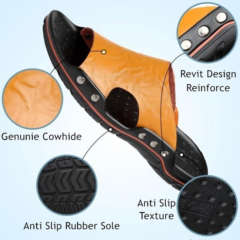 New Summer Mens Non-slip Leather Slippers Beach Outdoor Casual Walking Sandals