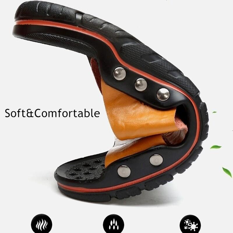 New Summer Mens Non-slip Leather Slippers Beach Outdoor Casual Walking Sandals
