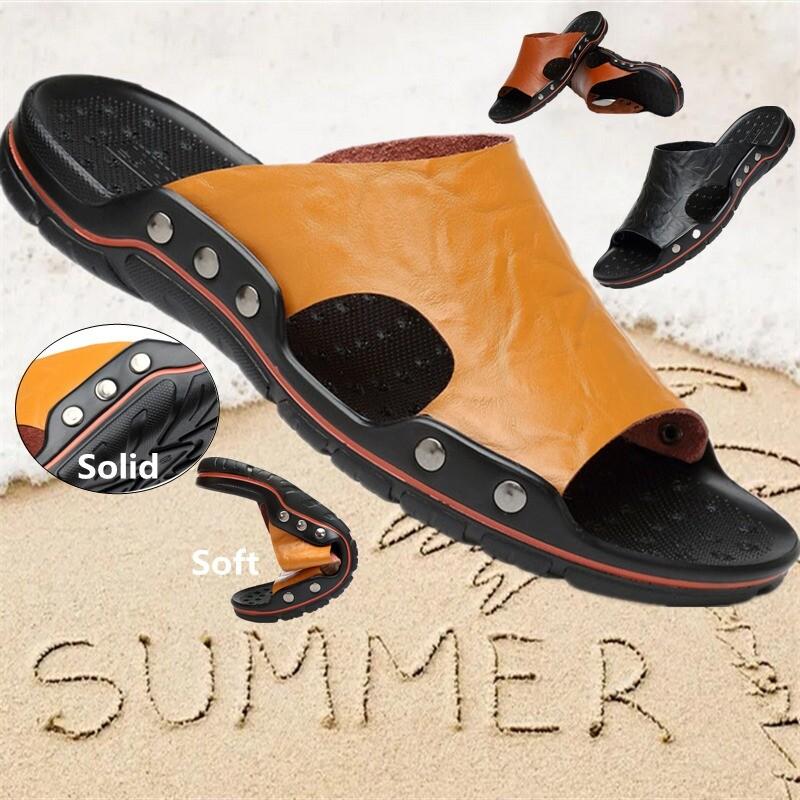 New Summer Mens Non-slip Leather Slippers Beach Outdoor Casual Walking Sandals