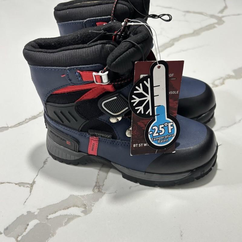NEW Swiss Tech Boys Navy Blue Leather Winter Snow Boots Sz 10 Insulated -25 NWT