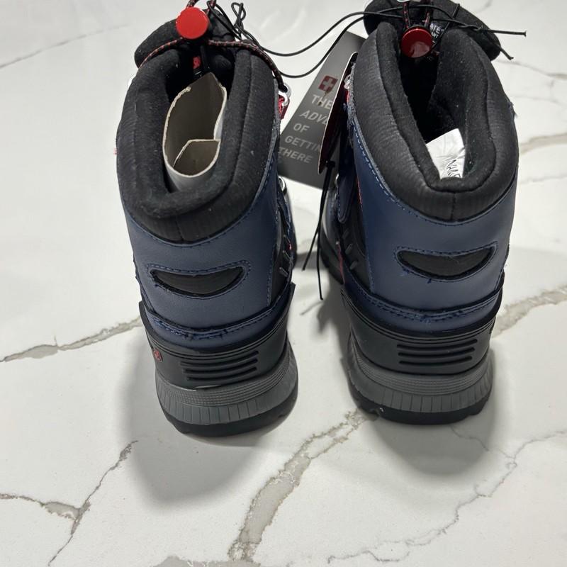NEW Swiss Tech Boys Navy Blue Leather Winter Snow Boots Sz 10 Insulated -25 NWT