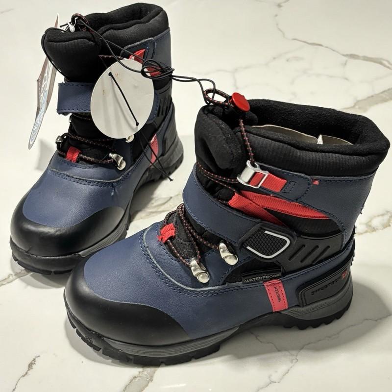 NEW Swiss Tech Boys Navy Blue Leather Winter Snow Boots Sz 10 Insulated -25 NWT